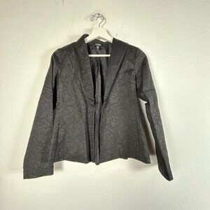 Eileen Fisher Womens Black Silk Embroidered Open Front Blazer Jacket Size PP